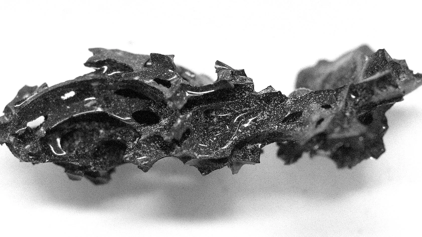 شظايا من الزجاج الأسود العضوي، يُعتقد أنها ناتجة عن تحول نسيج دماغي أثناء ثوران بركان فيزوف، تشير إلى ظروف قاسية في ذلك الوقت.