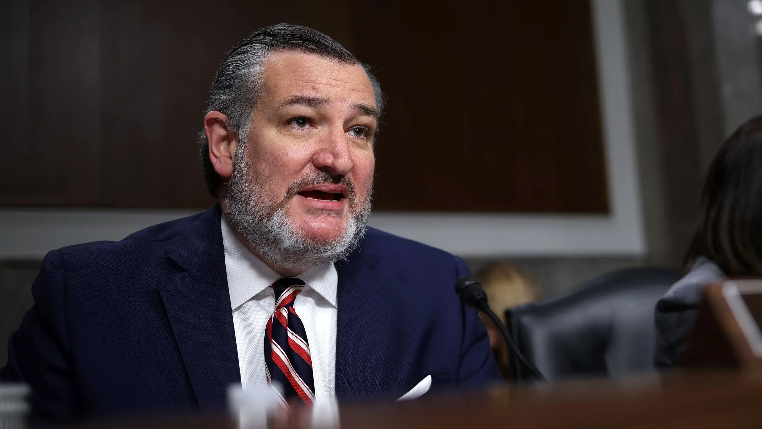 تيد كروز يتحدث خلال جلسة استماع في مجلس الشيوخ حول استخدام الجيش لتقنية تجنب الاصطدام وتأثيرها على سلامة الطيران.