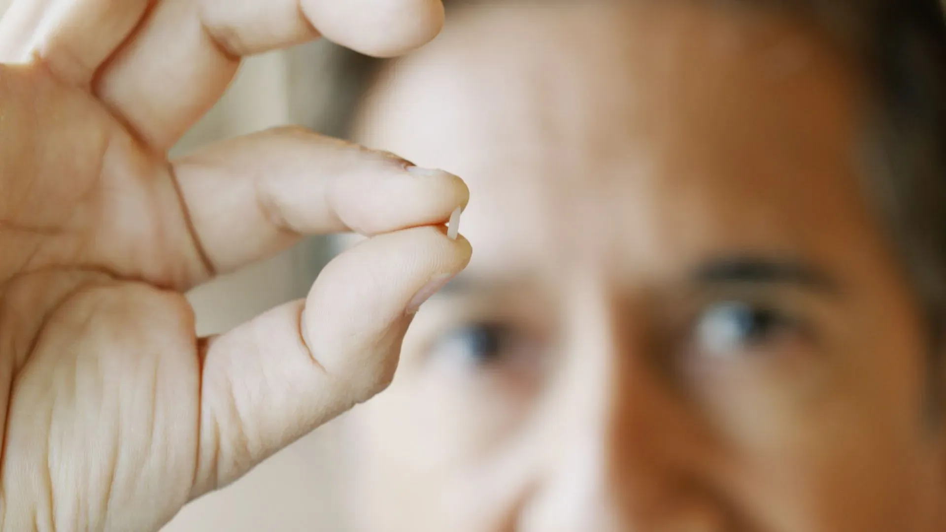 شخص يمسك بقطعة صغيرة من العلكة، مع التركيز على تأثيرها المحتمل في إطلاق اللدائن الدقيقة، كما تشير الدراسة.