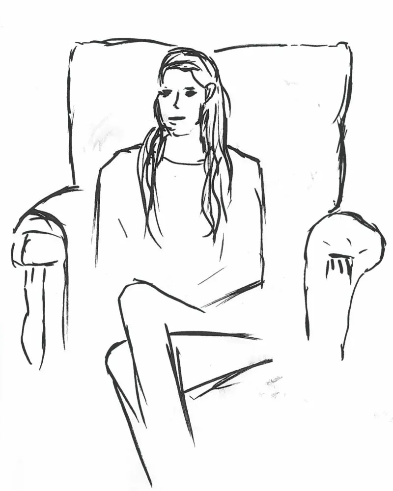 رسم توضيحي لكاثرين، أميرة ويلز، تجلس في كرسي مريح، يعكس اللحظات العائلية والمرح مع أطفالها.