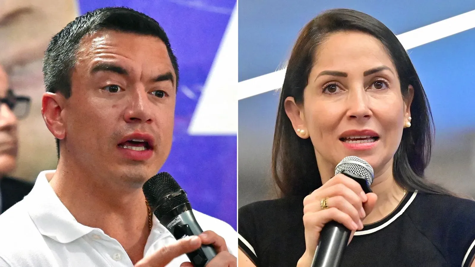 تظهر الصورة دانيال نوبوا ولويزا غونزاليس، المتنافسين في جولة الإعادة للانتخابات الرئاسية في الإكوادور، حيث يركز الناخبون على قضايا الأمن.