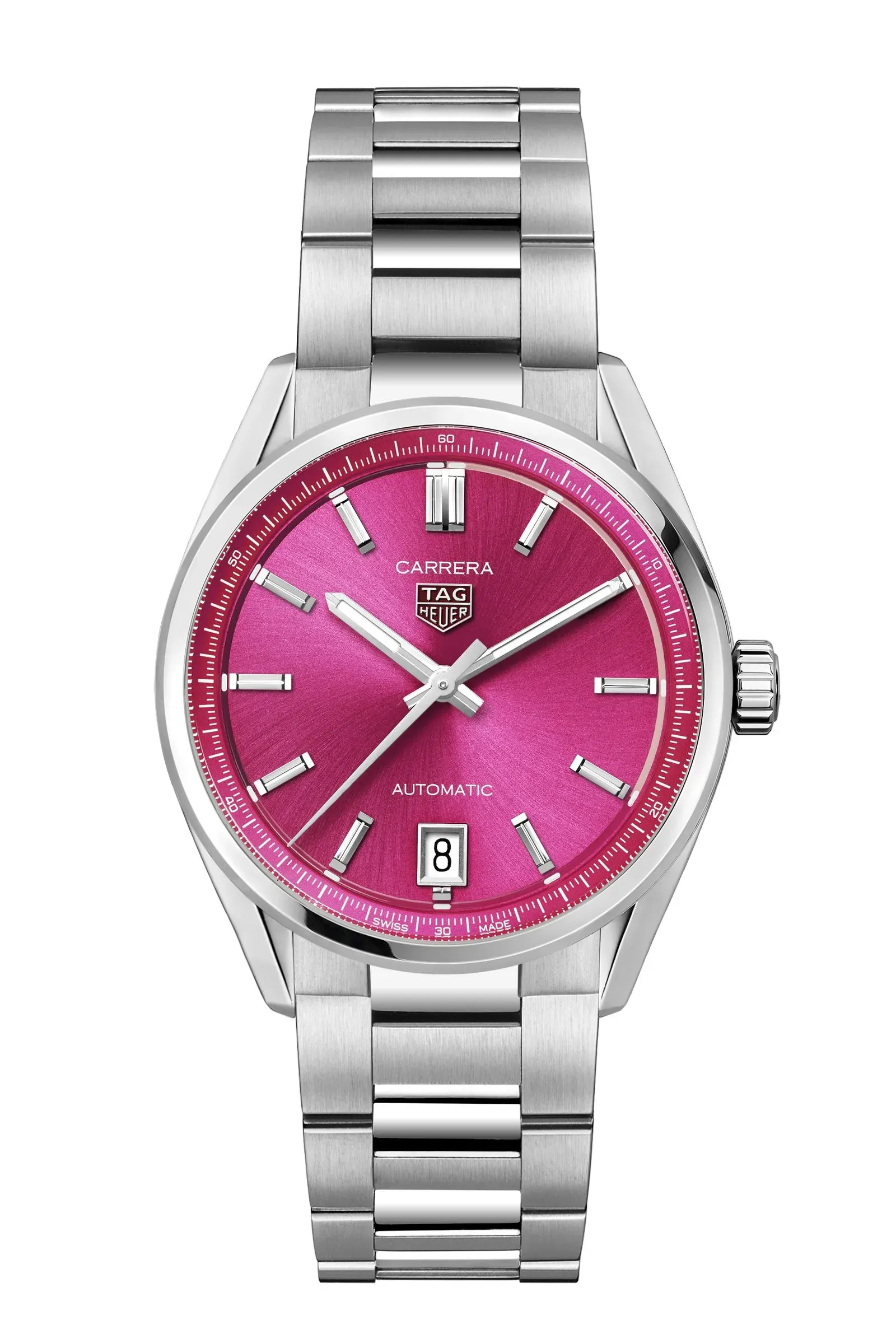 ساعة تاغ هوير كاريرا، بتصميم فضي وإطار أرجواني، تمثل شغف إيفان فراي بعالم الساعات الفاخرة، حيث يمتلك مجموعة مميزة.