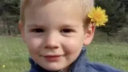 صورة لطفل فرنسي صغير يُدعى إميل سولي، الذي اختفى منذ عامين، مبتسمًا ويضع زهرة داندليون خلف أذنه في حديقة.