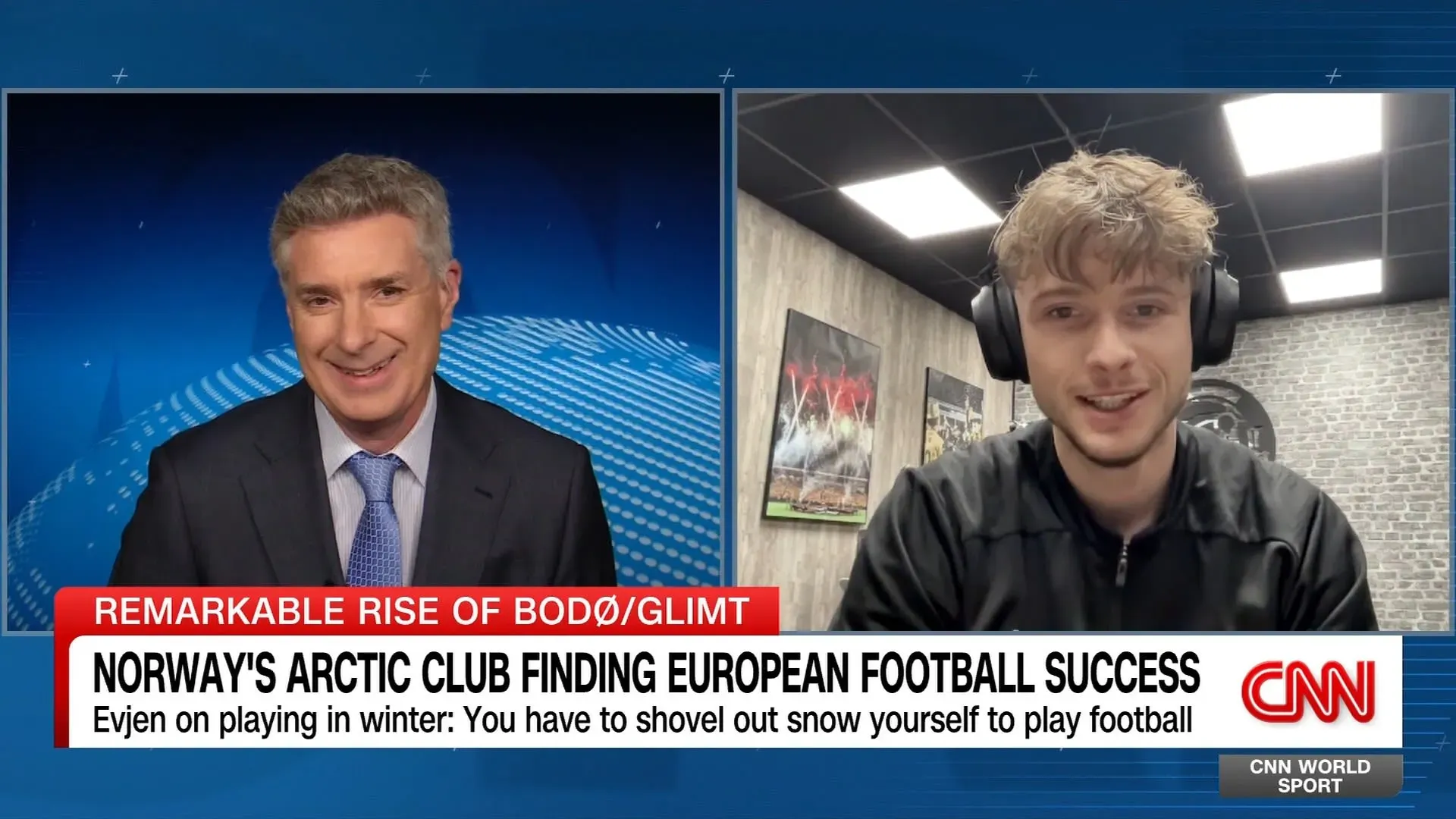 مقابلة مع لاعب من نادي بودو/جليمت النرويجي، يتحدث عن نجاح الفريق في كرة القدم الأوروبية وتحديات اللعب في الشتاء.