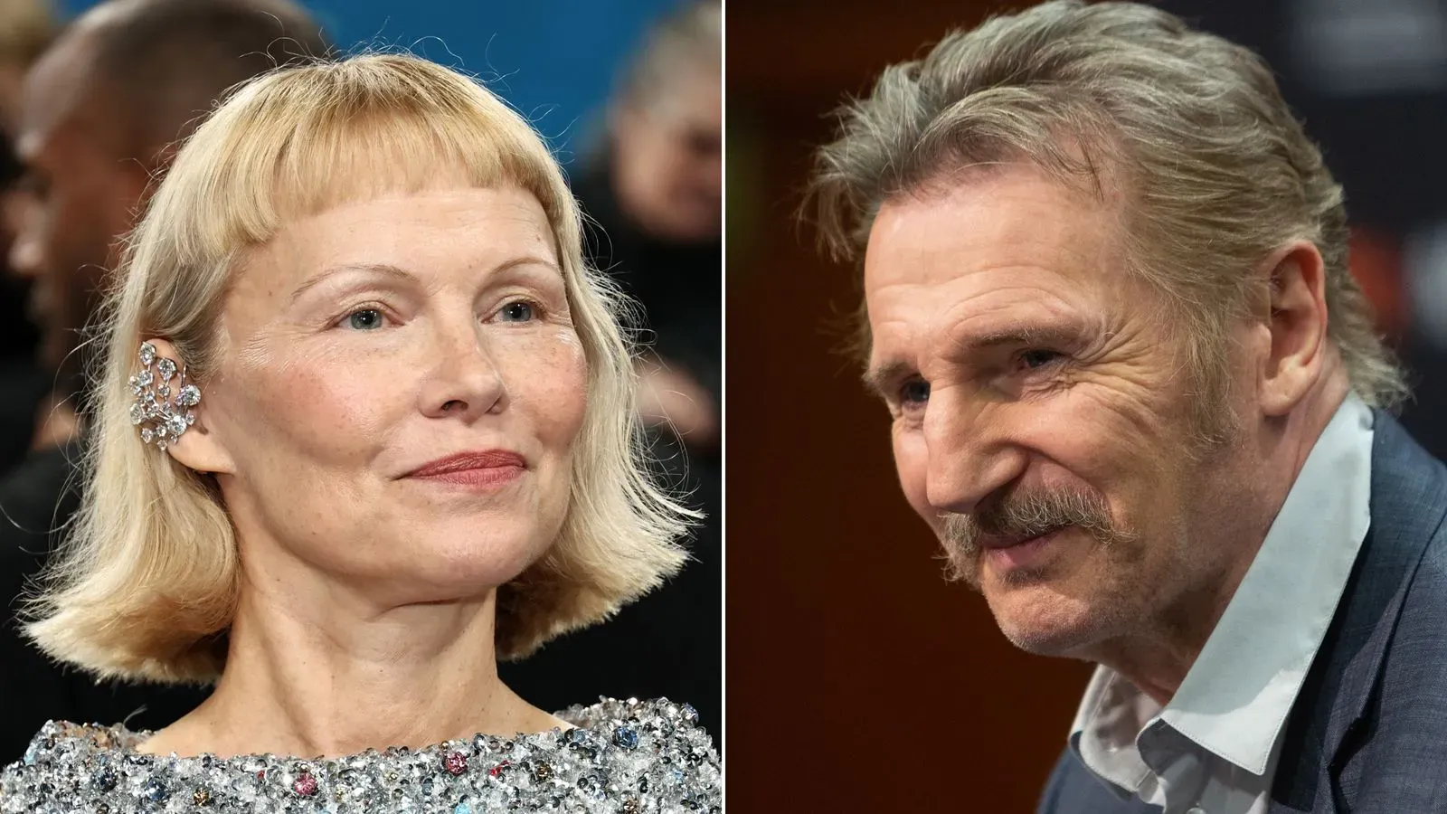 باميلا أندرسون وويليام نيسون يتحدثان معاً في حدث، حيث يجسدون علاقة صداقة قوية خلال تصوير فيلم "السلاح العاري" الجديد.