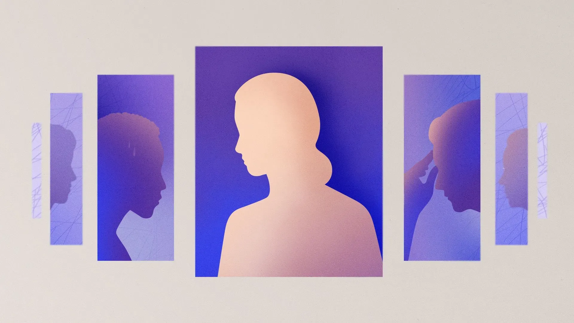 صورة توضح ظلال نساء تعبر عن مشاعر مختلفة، تمثل التحديات المرتبطة بسن اليأس وتأثيره على الصحة الجسدية والعاطفية.