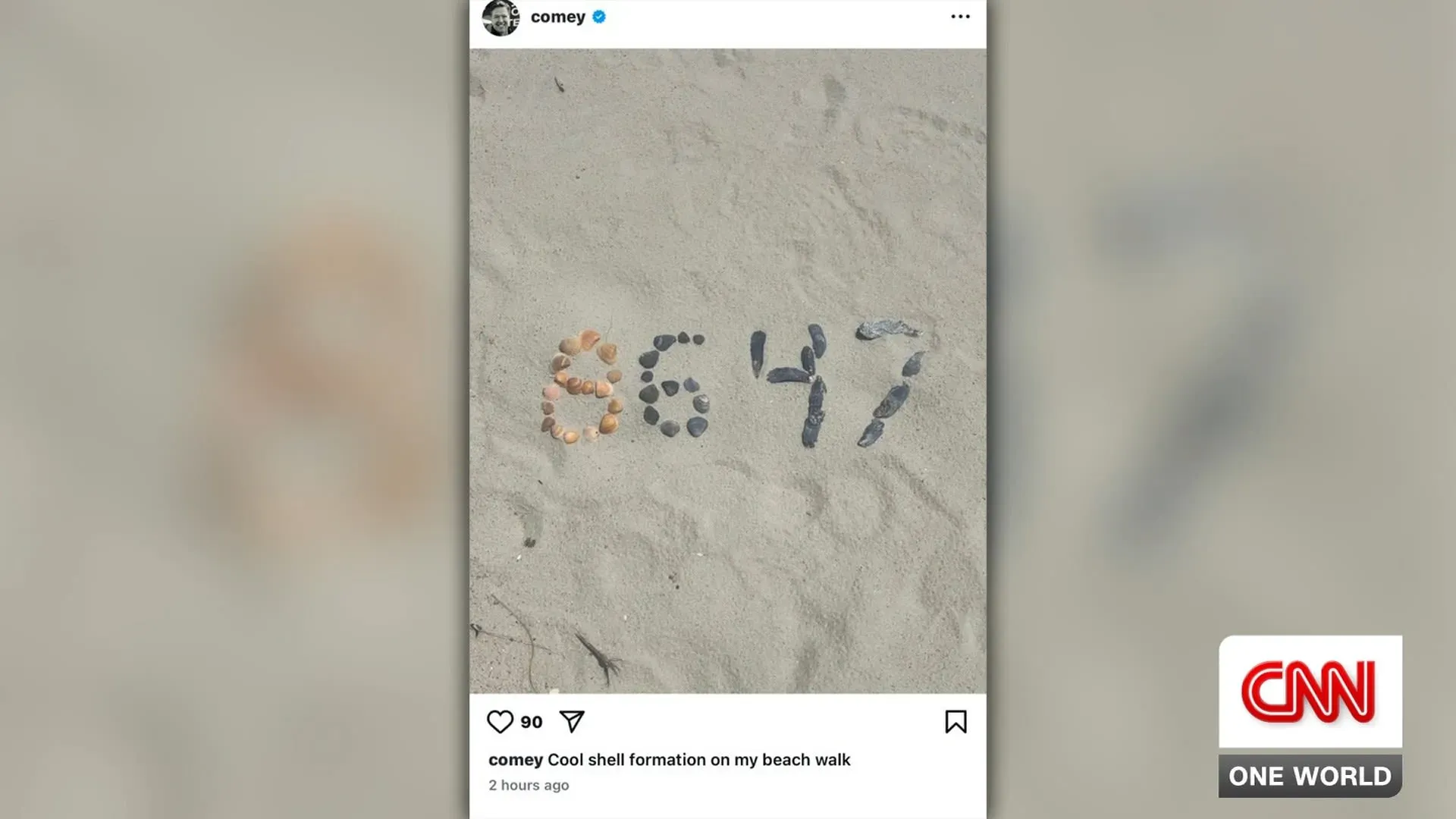 تشكيل من الأصداف على الرمال يظهر الأرقام "86 47"، التي أثارت جدلاً بعد نشرها من قبل جيمس كومي، مما أدى إلى تحقيق من قبل جهاز الخدمة السرية.