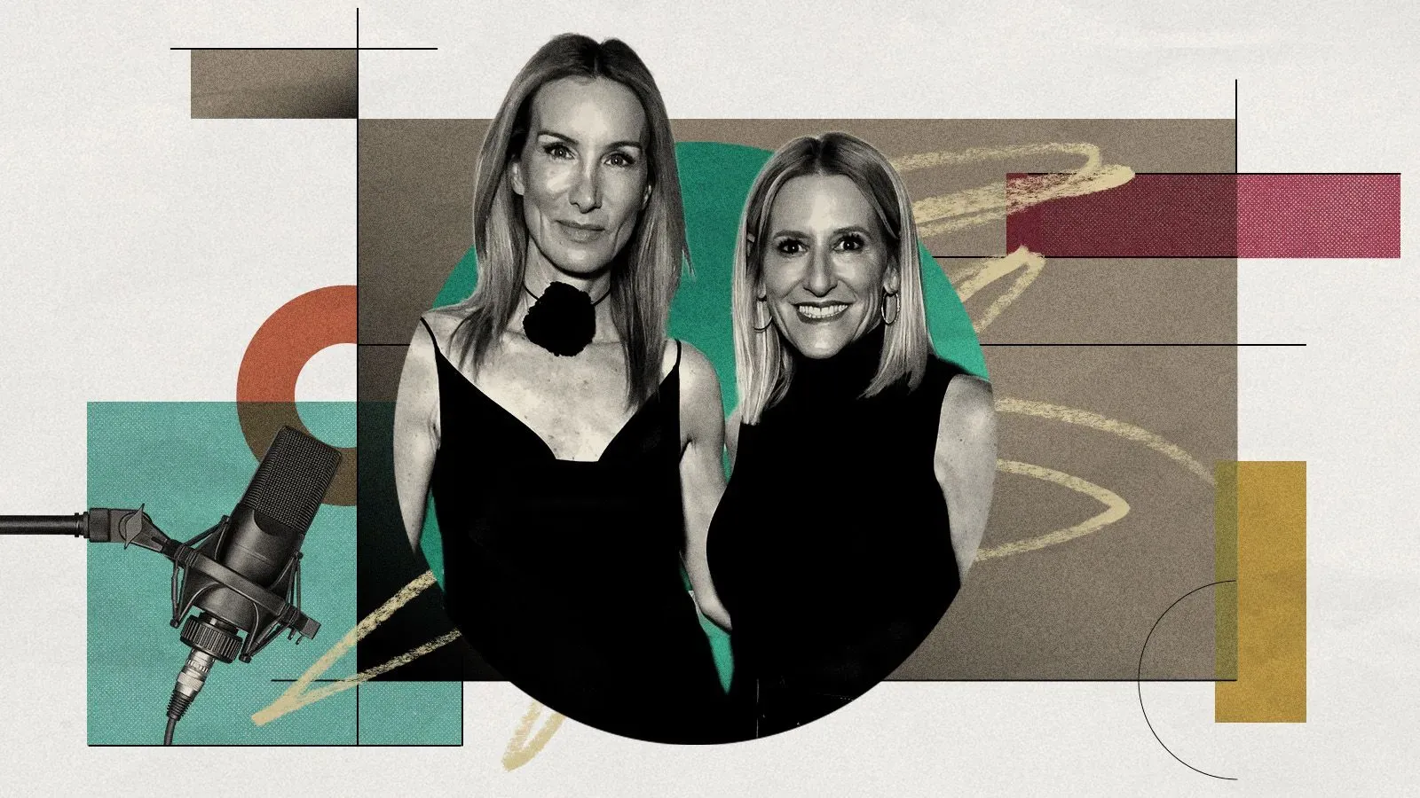 صورة لجينيفر ويلش وإنجي سوليفان، مقدمتا البودكاست السياسي "لقد طفح الكيل"، مع خلفية ملونة وميكروفون، تعكس تعبيراتهما الجريئة.