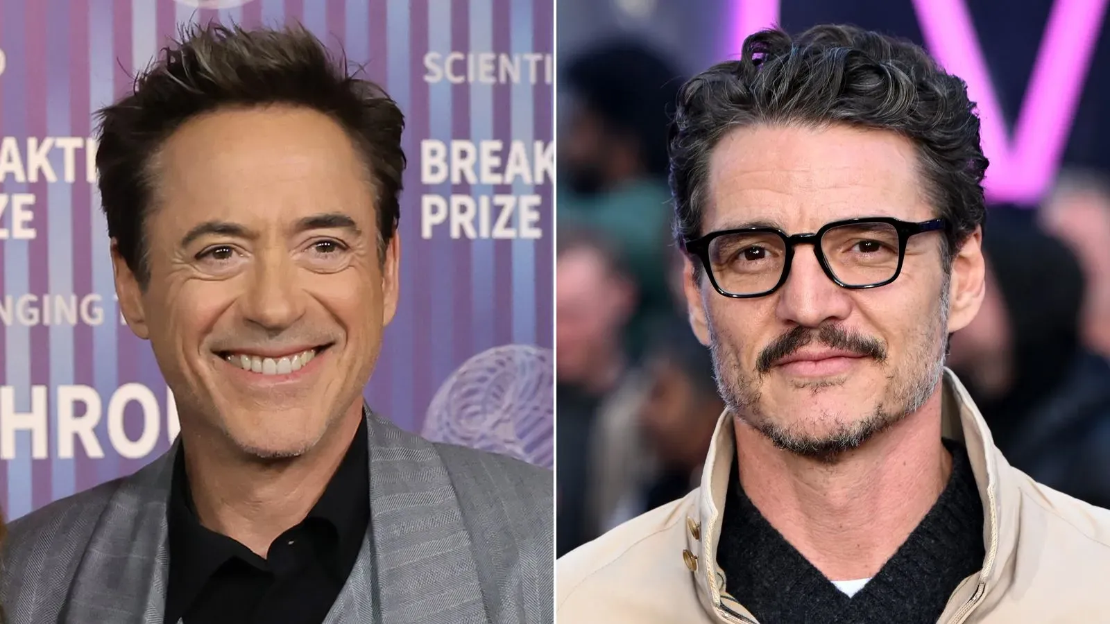 صورة تظهر روبرت داوني جونيور وبيدرو باسكال مع تعبيرات ودية، حيث يتحدثان عن فيلم "Avengers: دومزداي" وتعاونهم في عالم مارفل.