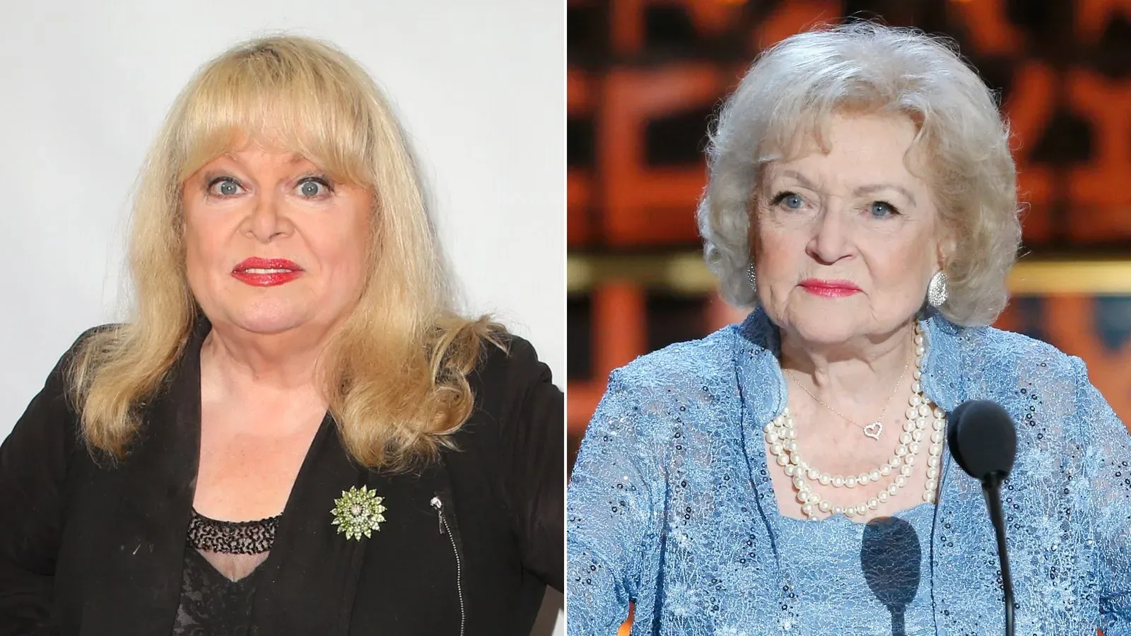 سالي ستروثرز وبيتي وايت في صورة مشتركة، حيث تتحدث ستروثرز عن تجربتها مع وايت في بودكاست، مشيرة إلى سلوكها السلبي.