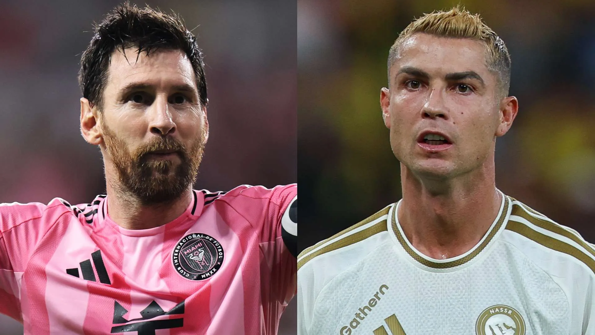 ليونيل ميسي بقميص إنتر ميامي وكريستيانو رونالدو بقميص النصر، يتنافسان على بلوغ ألف هدف في مسيرتهما الكروية الممتدة.