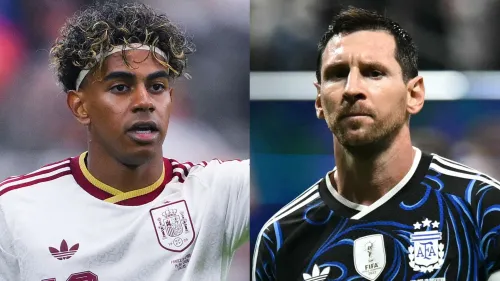 ليونيل ميسي قائد الأرجنتين ومويسيس كاينو لاعب إسبانيا في نهائي كأس العالم 2026، يظهران بزي المنتخبين الرسمي.