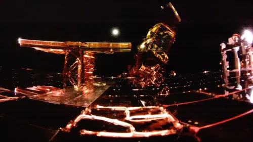 صورة تُظهر مسبار بلو غوست القمري مع القمر في الخلفية، حيث يلتقط المسبار صورًا من مداره حول الأرض استعدادًا للهبوط.