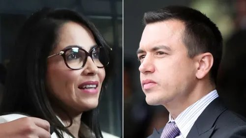 تظهر الصورة لويزا غونزاليس ودانييل نوبوا، المرشحين في الجولة الثانية من الانتخابات الرئاسية في الإكوادور، وسط مزاعم عن مخالفات انتخابية.