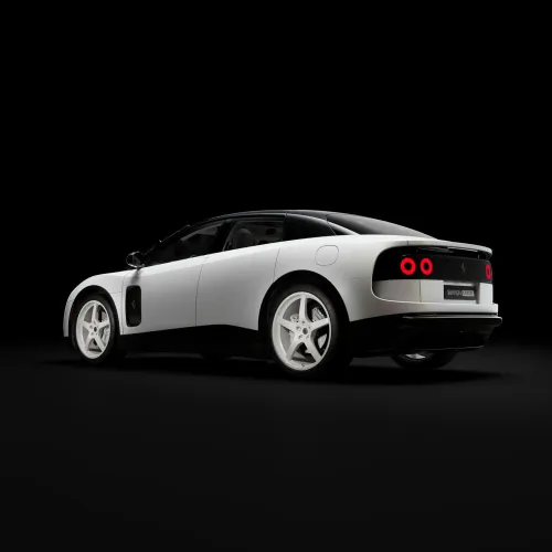 فيراري لوتشي الكهربائية الفاخرة بلون أبيض وأسود، نسخة "Chassis 0" الحصرية التي بيعت بـ40 مليون دولار في مزاد تاريخي.