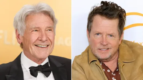 هاريسون فورد ومايكل ج. فوكس يبتسمان معًا، حيث يتحدث فورد عن تأثير فوكس في مسلسل "شرينغ" وتحديات مرض باركنسون.