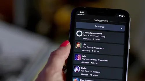 واجهة تطبيق Character.AI على الهاتف المحمول، تعرض قائمة بالشخصيات الذكية مثل "Character Assistant" و"Lily"، مع تفاصيل الاستخدام.