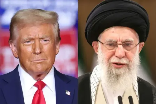 صورة تُظهر الرئيس الأمريكي السابق دونالد ترامب والمرشد الإيراني علي خامنئي، تعكس التوترات المتزايدة بين الولايات المتحدة وإيران.