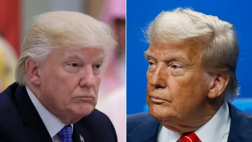 صورة مقسمة لدونالد ترامب، تُظهر وجهه من زوايا مختلفة، تعكس تغيرات في ملامحه بين فترتي رئاسته.