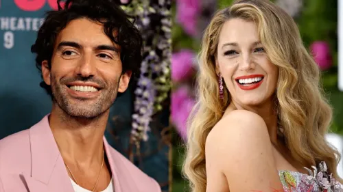 صورة لبليك ليفلي ورجل ذو شعر داكن، يبتسمان في حدث عام، حيث تعكس الأجواء التوتر القانوني حول ادعاءات تحرش جنسي.