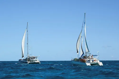 زورقان شراعيان في البحر، يبحران نحو كوبا لنقل مساعدات إنسانية، وسط جهود البحث عن الطاقم المفقود بعد انقطاع الاتصال.