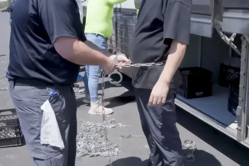 عمال كوريون جنوبيون مقيدون بسلاسل أثناء احتجازهم في عملية تفتيش في مصنع للبطاريات في جورجيا، مما يثير استياء واسعًا في كوريا الجنوبية.