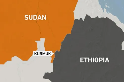 موقع بلدة كرمك الاستراتيجي على الحدود بين السودان وإثيوبيا في ولاية النيل الأزرق وسط النزاع العسكري بين قوات الدعم السريع والجيش السوداني.