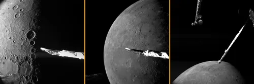 سلسلة صور تظهر اقتراب وحدة النقل من سطح كوكب عطارد خلال مهمة BepiColombo لاستكشاف الكوكب الأقرب للشمس.
