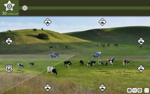 صورة تظهر مشهدًا ريفيًا مع تلال خضراء وقطعان من الأبقار، بينما يظهر شاحنة صغيرة على الطريق. تعكس الصورة أهمية ألعاب تدريب الدماغ في تعزيز الإدراك.