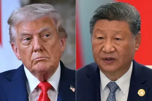 اجتماع بين الرئيس الأمريكي دونالد ترامب والرئيس الصيني شي جين بينغ، حيث يتبادلان الحديث حول العلاقات التجارية والقضايا الجيوسياسية.