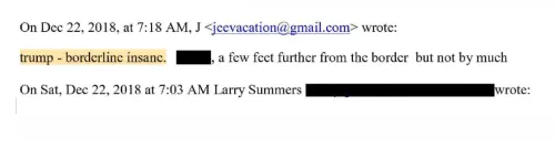 رسالة بريد إلكتروني من 2018 تتضمن تعليقات حول ترامب، مع التركيز على وصفه بـ "المجنون إلى حد ما"، مما يعكس الجدل الدائر حول سلوكه.