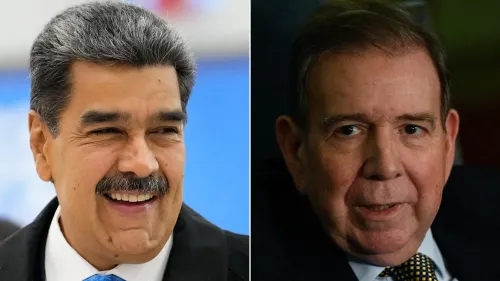 صورة تظهر نيكولاس مادورو وإدموندو غونزاليس، المتنافسين على رئاسة فنزويلا، في سياق الصراع السياسي المستمر.