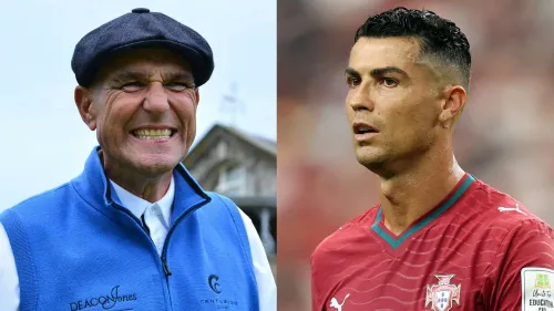 صورة تجمع بين الممثل السابق ولاعب كرة القدم Vinnie Jones والنجم البرتغالي Cristiano Ronaldo، مع التركيز على احتمال تحول رونالدو إلى عالم التمثيل بعد اعتزاله كرة القدم.