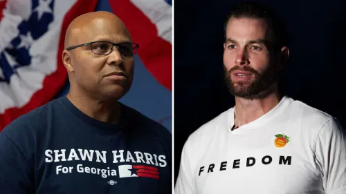 صورة تظهر شون هاريس وكلاي فولر، مرشحين في انتخابات الكونغرس بولاية جورجيا، مع خلفية علم أمريكي.