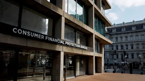 مبنى مكتب حماية المستهلك المالي، حيث تجري جلسات استماع بشأن خطط تفكيك الوكالة وتسريح الموظفين.