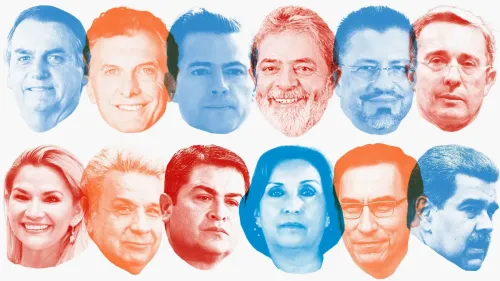 صور لوجوه عدة رؤساء سابقين من أمريكا اللاتينية، بينهم جايير بولسونارو وكريستينا فرنانديز، في سياق قضايا قانونية.
