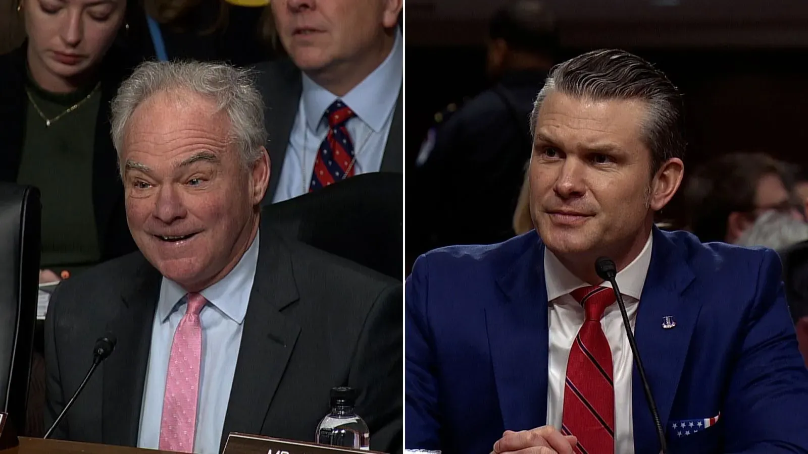 نقاش حاد بين السيناتور تيم كاين وهيغسيث خلال جلسة استماع لتثبيت تعيين وزير الدفاع، حيث تم تناول مزاعم الاعتداء الجنسي وسلوكياته السابقة.