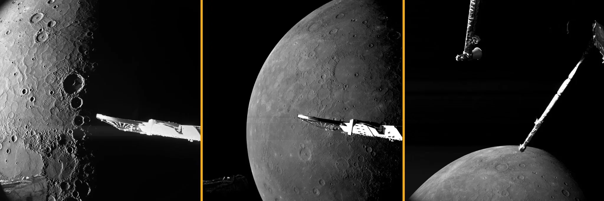 سلسلة صور تظهر اقتراب وحدة النقل من سطح كوكب عطارد خلال مهمة BepiColombo لاستكشاف الكوكب الأقرب للشمس.