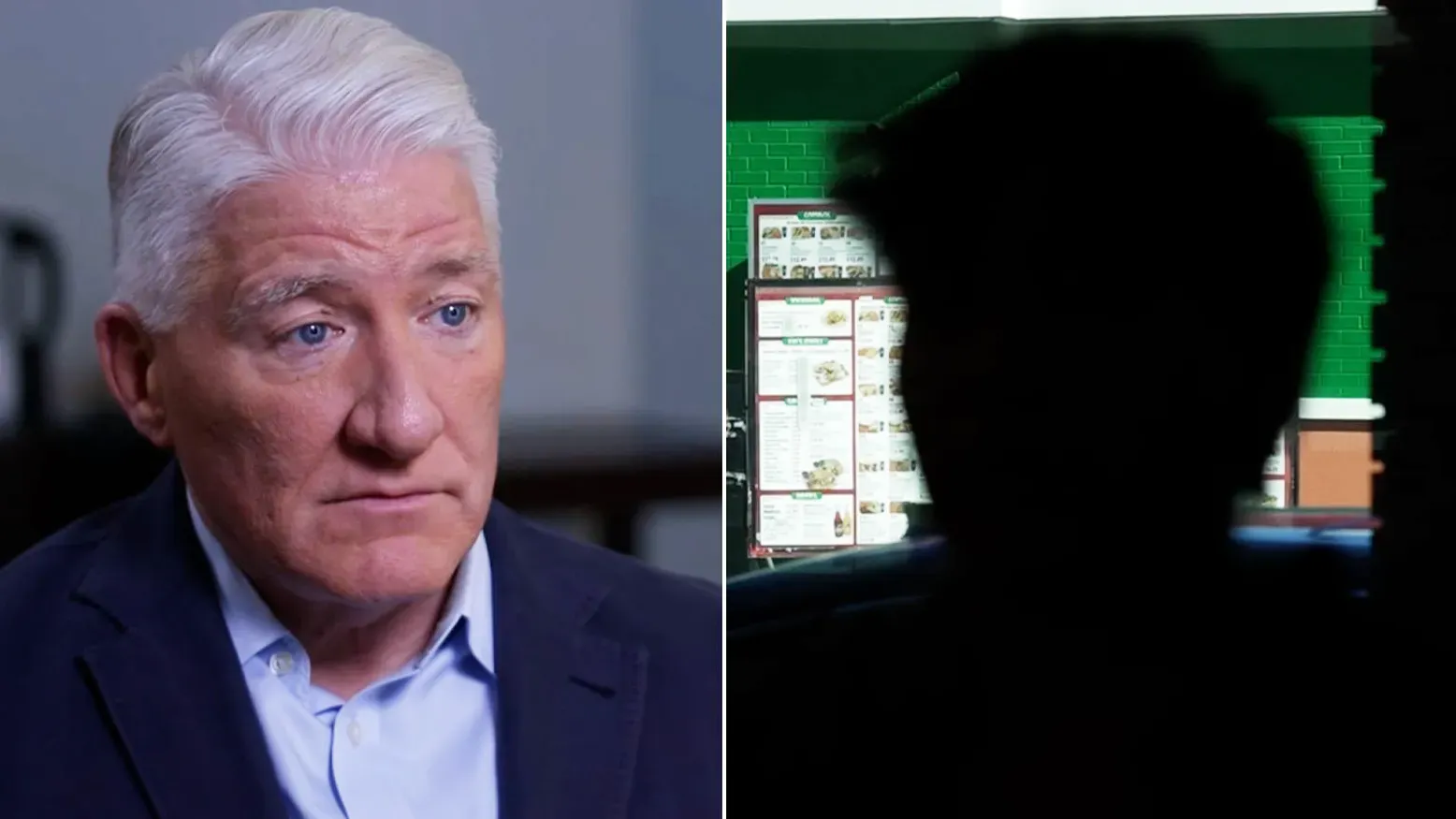 صورة تظهر شخصًا في الظل يتحدث بقلق عن مخاوفه من الترحيل في ظل إدارة ترامب، مع خلفية لمطعم.