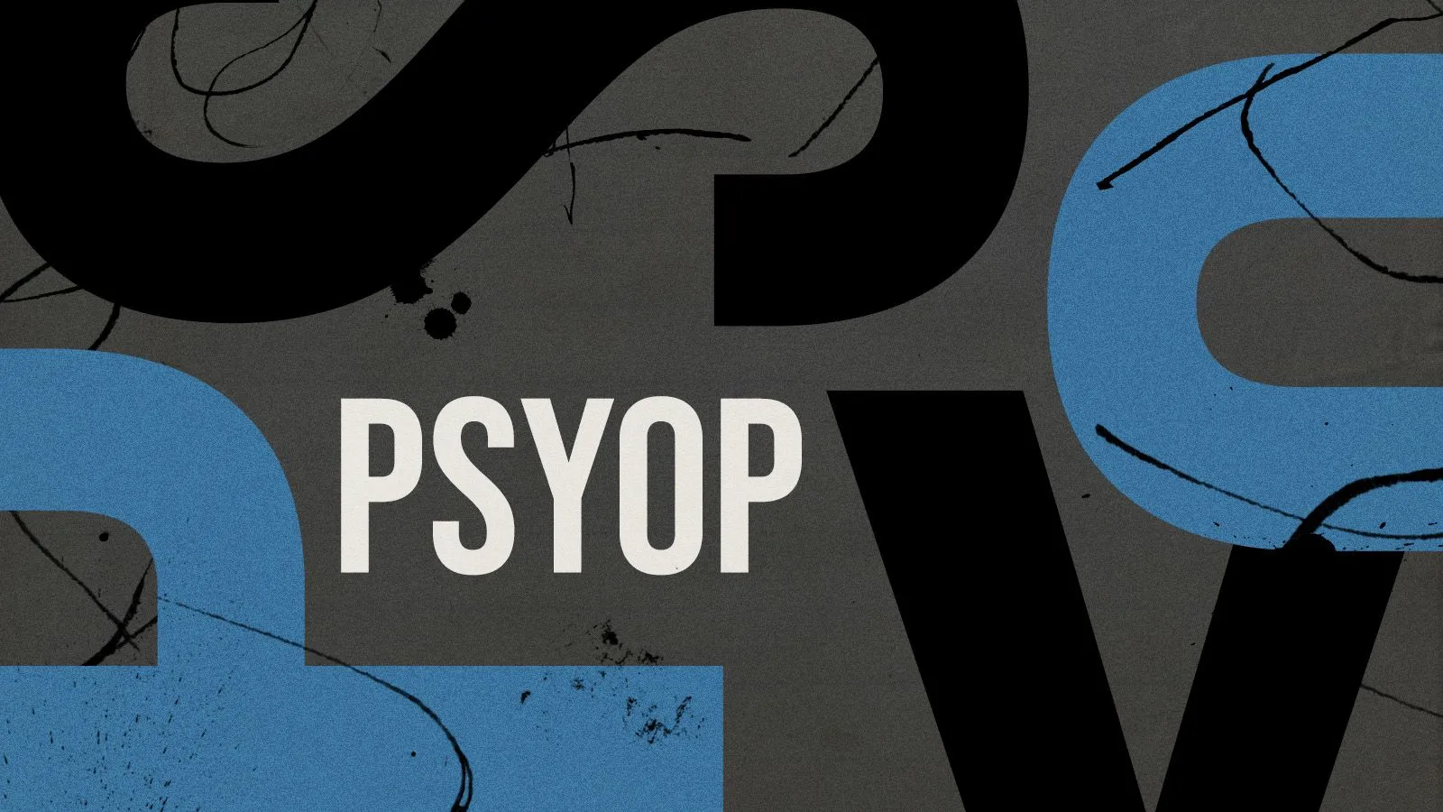 كلمة "PSYOP" بخط أبيض على خلفية رمادية وزرقاء، تعبر عن العمليات النفسية وتأثيرها في النقاش حول مراكز بيانات الذكاء الاصطناعي.