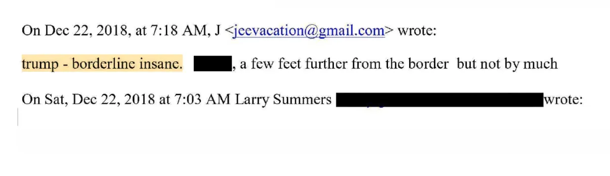 رسالة بريد إلكتروني من 2018 تتضمن تعليقات حول ترامب، مع التركيز على وصفه بـ "المجنون إلى حد ما"، مما يعكس الجدل الدائر حول سلوكه.