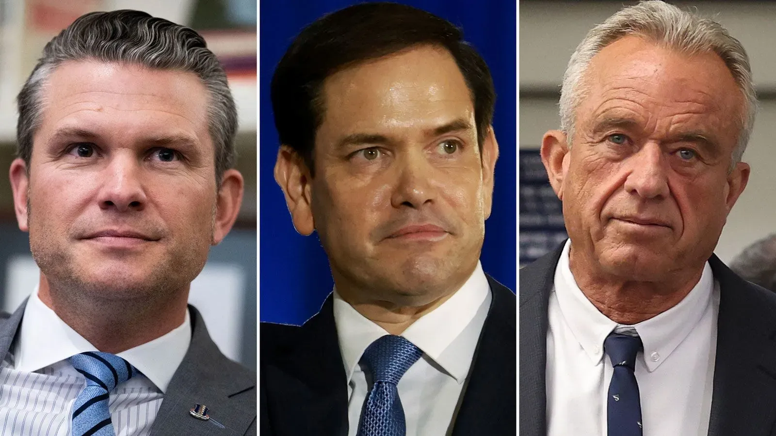 صورة تضم ثلاث شخصيات بارزة، أحدهم السيناتور ماركو روبيو، مع التركيز على ولائهم لأجندة ترامب في جلسات الاستماع بمجلس الشيوخ.