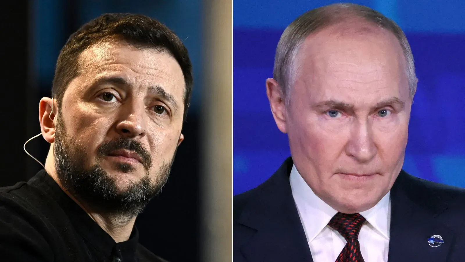 صورة تظهر زيلينسكي وبوتين، تعكس التوترات المتزايدة بين أوكرانيا وروسيا في ظل الصراع المستمر وتأثيره على المنطقة.