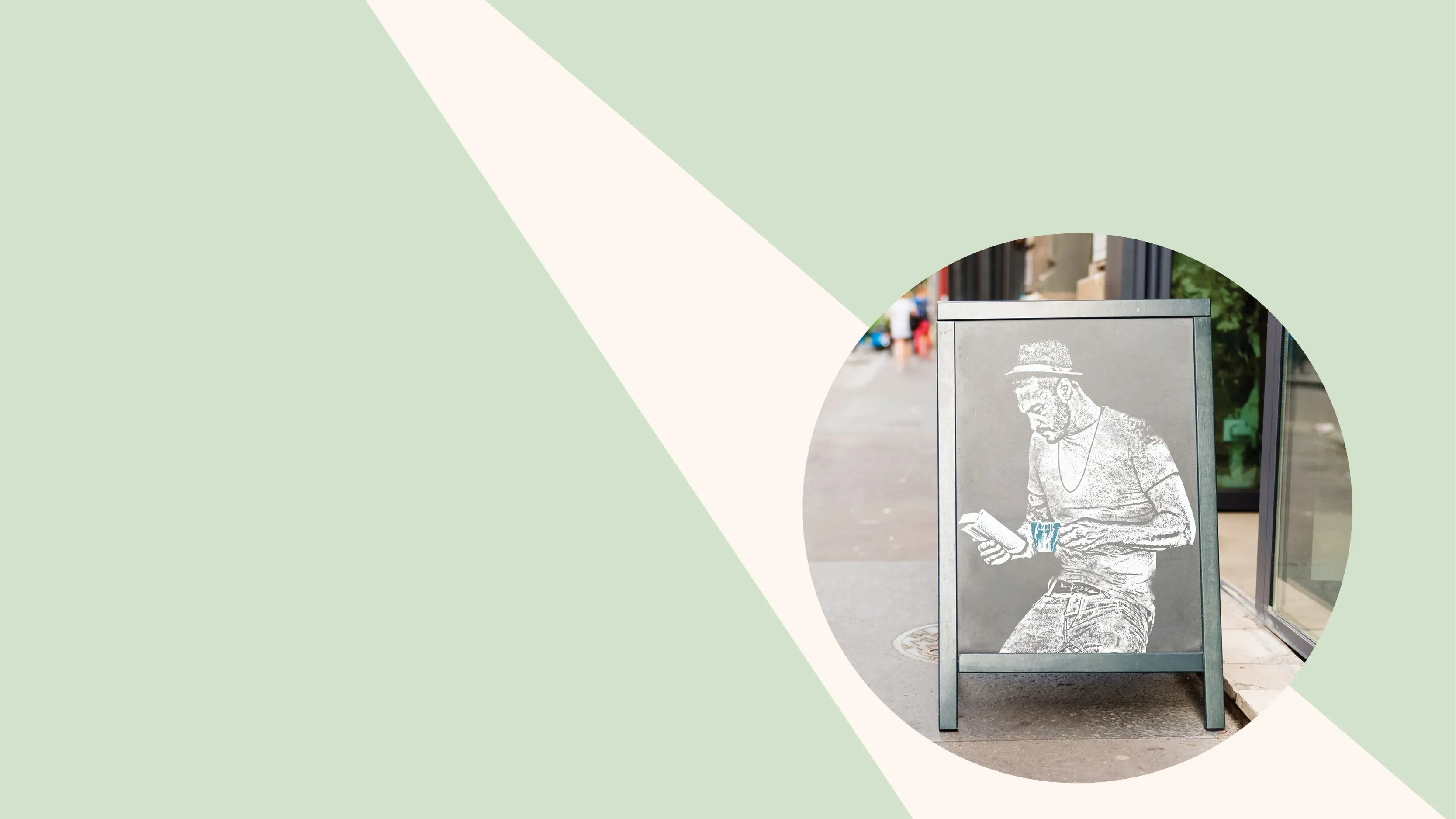 رسم يُظهر رجلًا يرتدي قبعة وهو يحتسي القهوة ويقرأ كتابًا، مما يعكس أجواء المقاهي كمكان للتفاعل الاجتماعي والاسترخاء.