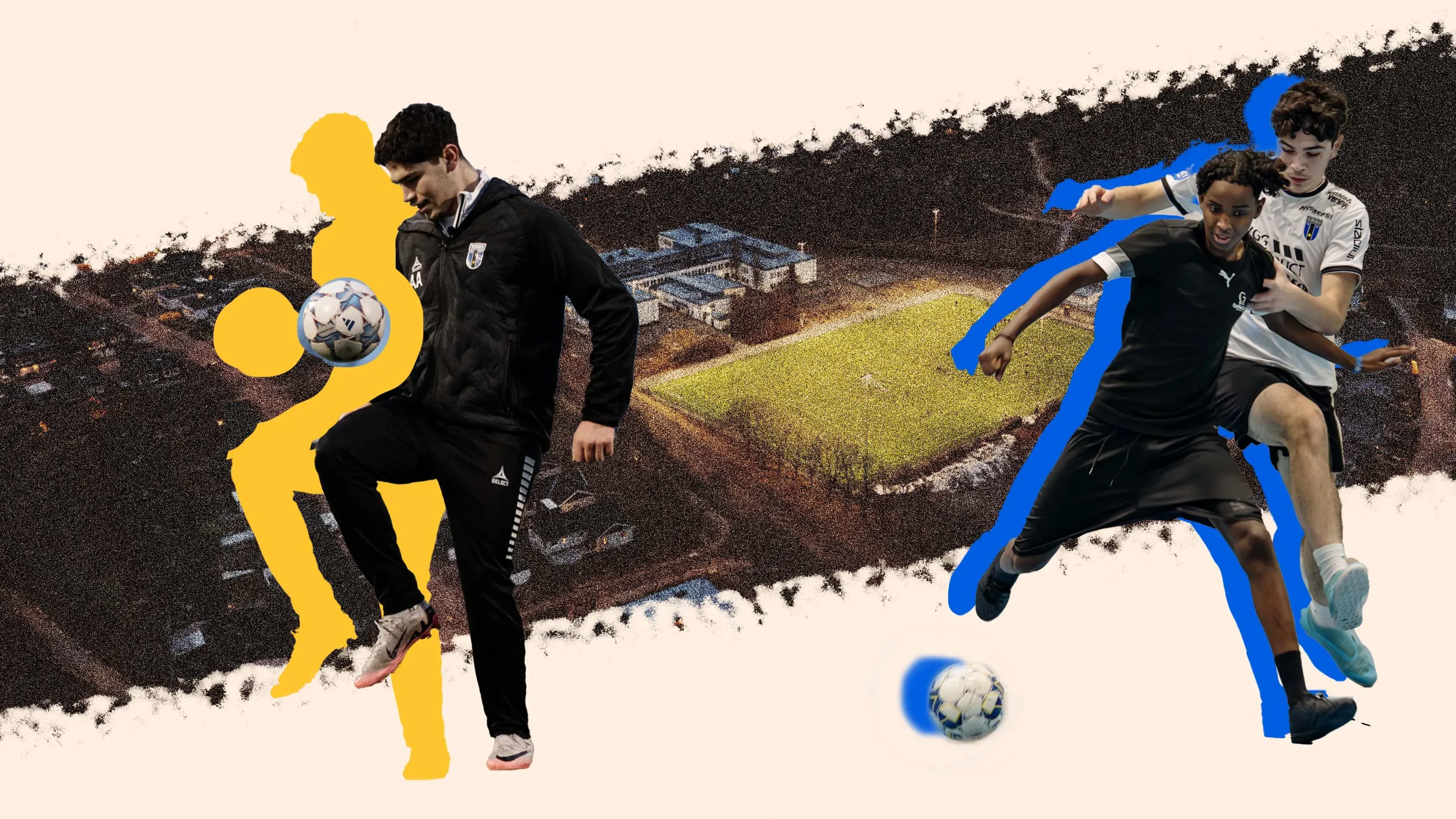 شبان يلعبون كرة القدم في غوتسوندا، مع خلفية لميدان رياضي، في إطار جهود لمكافحة تجنيدهم في العصابات.